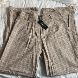 NWT Motel Rocks 100% Cotton Plaid Wide Leg Trousers